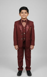 Boys Premium Mehroon 4-Piece Coat Pant Set (Ages 2 to 11 Years)