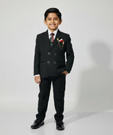 Boys Formal Coat Pant 4-Piece Set – Premium Black Suit (Ages 2–11 Years)