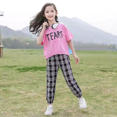 Baby Or Baba Pink Tears Print Half Sleeves T-shirt With Check Printed Pajama Night Suit for Kids (1 Pcs)