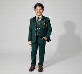 Boys Premium Emerald Green 4-Piece Coat Pant Set (Ages 2 to 11 Years)