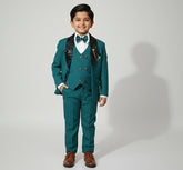 Boys Stylish Teal Green 4-Piece Coat Pant Set (Ages 2 to 11 Years)