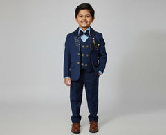 Boys Premium Blue 4-Piece Coat Pant Set (Ages 2 to 11 Years)