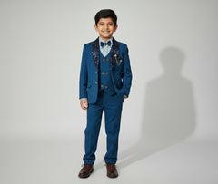Boys Premium Zinc Blue 4-Piece Coat Pant Set (Ages 2 to 11 Years)