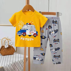 YELLOW POLICE CAR PRINTED KIDS WEAR