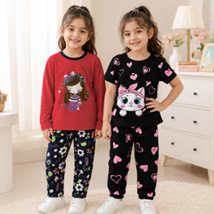 Doll Princess & Cute Kitty Heart Printed Suit Set Pack of 2