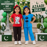Red Kitty & Blue Bow Summer Co-Ord Sets ( Pack of two ) D32