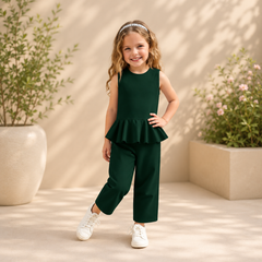 Charming Emerald Green Cotton Jersey Playground Outfit for Kids