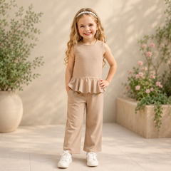 Charming Ligth Brown Cotton Jersey Playground Outfit for Kids