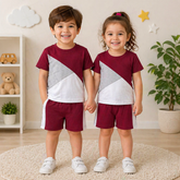 MAROON PANEL T-SHIRT SHORTS SET