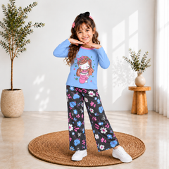 Blue Sleepy Princess Printed Kids Night Suit