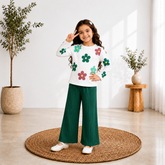 C1 WHITE FLOWER SHIRT AND GREEN TOWSER GIRL SET