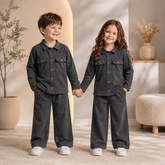 CHARCOL FULL SLEEVES SHIRT DOUBLE POKET KIDS WEAR