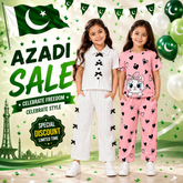 White Ribbon Stripe Co-Ord Set & Pink Kitty Hearts Cotton Co-Ord Set for Girls (Pack of 2) D9