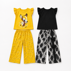 Black Short Shirt And Riboon Pajama + Yellow Cute Girl Set (Pack of 2)
