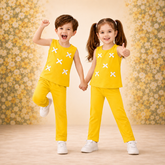 Yellow : Girls Stylish Sleeveless Top & Wide-Leg Pants Co-Ord Set