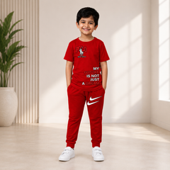 Boys Red POLO Graphic Co-Ord Set – Premium Cotton Summer Outfit
