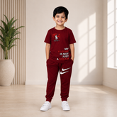 Boys Maroon POLO Graphic Co-Ord Set – Premium Cotton Summer Outfit