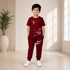 Boys Maroon POLO Graphic Co-Ord Set – Premium Cotton Summer Outfit