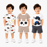 Dinosaur, Bunny & Monster Truck Print T-Shirt with Shorts (Pack of 3)