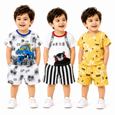 Monster Truck, Bear & Alphabet Print T-Shirt with Shorts (Pack of 3)
