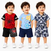Spider, Care Bears & Tropical Leaf Print T-Shirt with Shorts (Pack of 3)