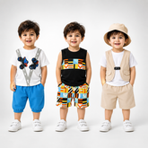 Monster Truck, Geometric Print & Safari Explorer Boys Cotton Outfit Set (Pack of 3)