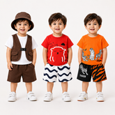 Safari Explorer, Rainy Bear & Wild Tiger Boys T-Shirt & Shorts Combo (Pack of 3)