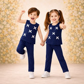 Blue : Girls Stylish Sleeveless Top & Wide-Leg Pants Co-Ord Set