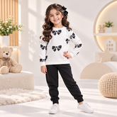 Black Bow Printed Girls’ Co-Ord Set – Premium Casual Wear