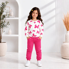 Pink Bow Printed Girls’ Co-Ord Set – Premium Casual Wear