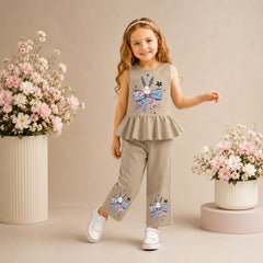 Ligth Brown Bunny Bloom Kids Pajama Set