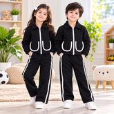 Black Double-Pocket Quilted Winter Tracksuit for Kids