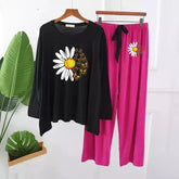 BLACK DAISY FLOWER PRINTED LOUNGEWEAR