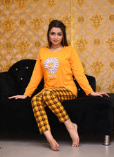 Yellow Flower Sleepwear Night Dress