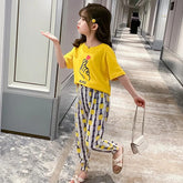 Baby Or Baba Yellow Hand Print Half Sleeves T-shirt With Pineapple Printed Pajama Night Suit for Kids (1 Pcs)