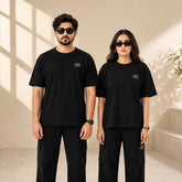 Black Drop-Shoulder T-Shirt with Side Logo Unisex
