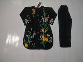 Girls Black Cotton Embroidered Floral Design Ages 6–13 Years