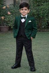 Boys Green & Black 3-Piece Formal Suit – Premium Party & Wedding Wear (Ages 2–11 Years)
