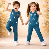 Green : Girls Stylish Sleeveless Top & Wide-Leg Pants Co-Ord Set