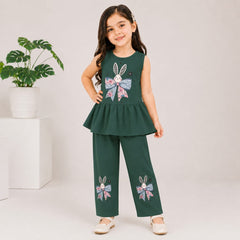 Dark Green Bunny Bloom Kids Pajama Set