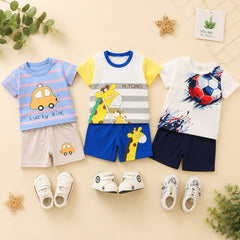 Lucky Car, Giraffe & Football Print T-Shirt with Shorts (Pack of 3)