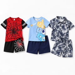 Spider, Care Bears & Tropical Leaf Print T-Shirt with Shorts (Pack of 3)