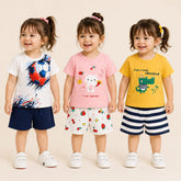 Soccer, Kitty & Crocodile Collection Cotton T-Shirt & Shorts Co-Ord Set ( Pack of 3 )