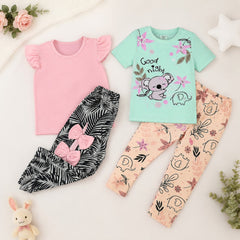 Pink Bow & Cute Koala Kids Outfit (Pack of 2)