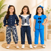 Kitty, Rainbow & Deer Premium Cotton Girls Dress Set (Pack of 3)