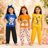 Navy Leaves, Butterfly & Blue Bow Girls Dress Pack of 3