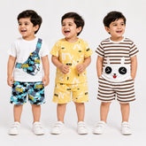 Construction Vehicle, Tiger & Speed Boat Premium Cotton Co-Ord Set for Toddler Boys (Pack of 3)