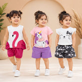 Pink Flamingo, Unicorn & Kitty Premium Cotton Co-Ord Set for Toddler Girls (Pack of 3)