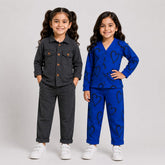 Charcol Full Sleeves Shirt + V Neck Double Blue Heart (Pack of 2)