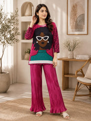 luxury 2 Pcs Silk Printed Co ord Set